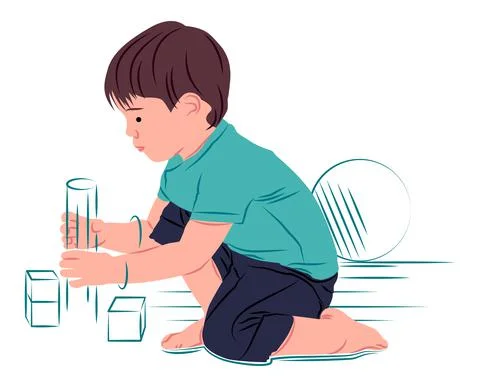 Vector kid in shadow of sharp lines style Stock Illustration