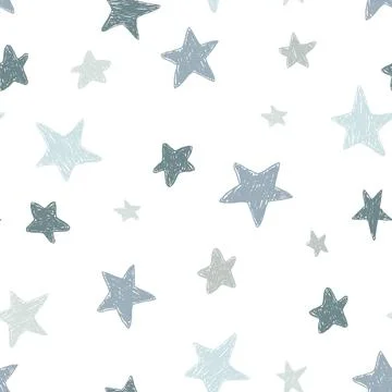 Vector kids pattern with doodle textured stars. Vector seamless background,.. Stock Illustration
