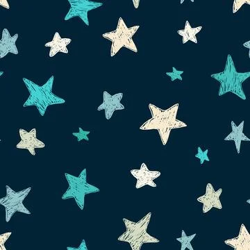 Vector kids pattern with doodle textured stars. Vector seamless background,.. Stock Illustration