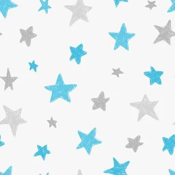 Vector kids pattern with doodle textured stars. Vector seamless background,.. Stock Illustration