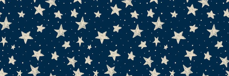 Vector kids pattern with doodle textured stars. Vector seamless background,.. Stock Illustration