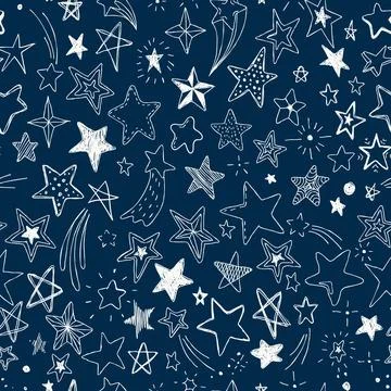Vector kids pattern with doodle textured stars. Vector seamless background,.. Stock Illustration