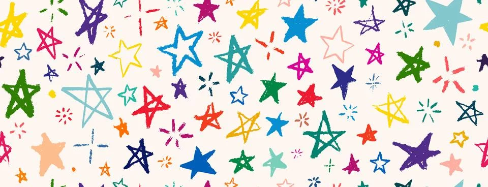 Vector kids pattern with doodle textured stars. Vector seamless background... Stock Illustration