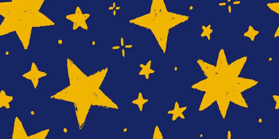 Vector kids pattern with doodle textured stars. Vector seamless background... Stock Illustration