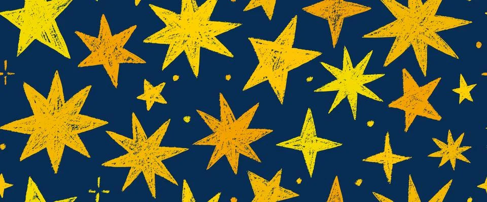 Vector kids pattern with doodle textured stars. Vector seamless background, b Stock Illustration