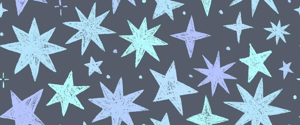 Vector kids pattern with doodle textured stars. Vector seamless background, b Stock Illustration