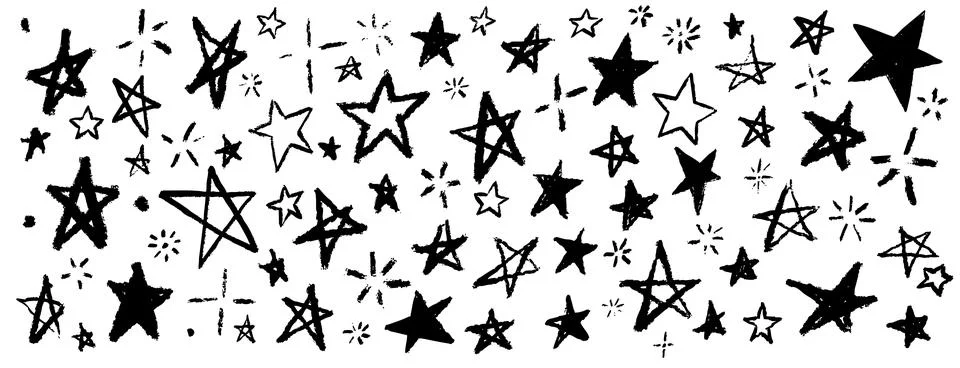 Vector kids set of marker doodle textured stars. Black and white markers an.. Stock Illustration