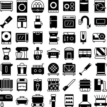 Vector of Kitchen Appliance Icon Set Solid. Perfect for user interface, new appl Stock Illustration