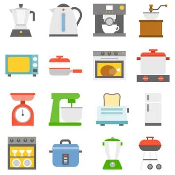 Vector kitchen household icons, flat design Illustrazione stock
