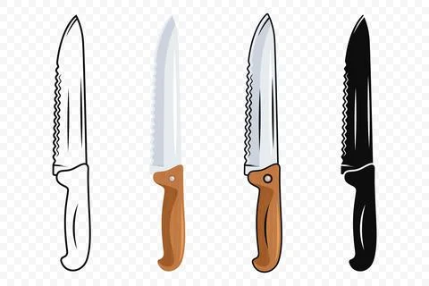 Vector Kitchen Knife Icon Set. Bread Knife with Serrated Blade, Chef Knife Illustrazione stock