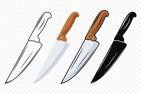 Vector Kitchen Knife Icon Set. Chef Knife with Sharp Blade, Kitchen Knife Design Stock Illustration
