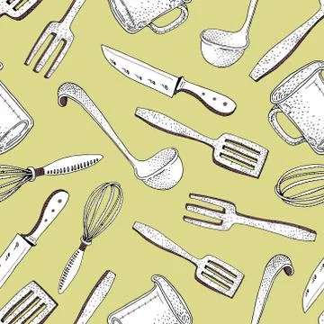Vector kitchen tools seamless pattern Stock Illustration