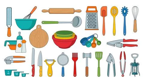 Vector kitchen utensils and cooking equipment collection set isolated on wh.. Stock-Illustration