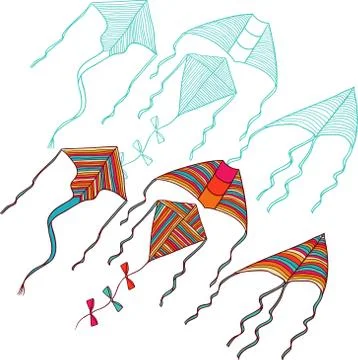 Vector kites for your design. Hand drawn illustration Illustrazione stock