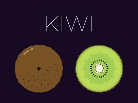 Vector of kiwi and sliced half of kiwi on dark background Stock Illustration