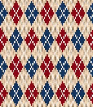 Vector knitting seamless background: geometric argyle pattern Stock Illustration