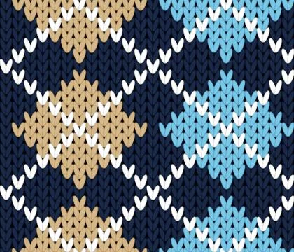 Vector knitting seamless background: geometric argyle pattern Stock Illustration