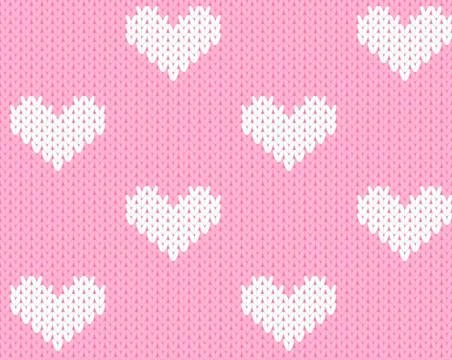 Vector knitting seamless background: little hearts Stock Illustration