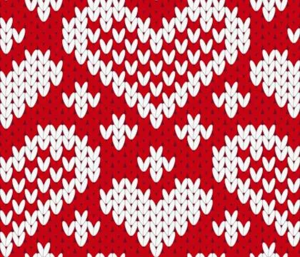 Vector knitting seamless background with red hearts Stock Illustration