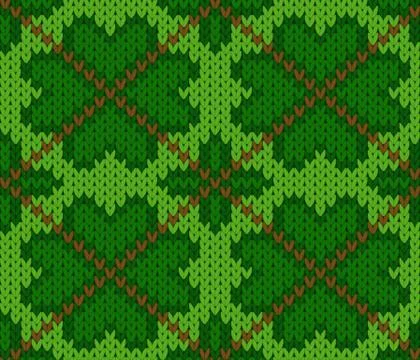 Vector knitting seamless background: shamrock pattern Stock Illustration