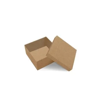 Vector kraft paper opened box realistic illustration. Isolated 3-d object Stock-Illustration