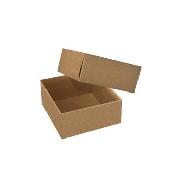 Vector kraft paper opened square box realistic illustration. Isolated 3-d object Illustrazione stock