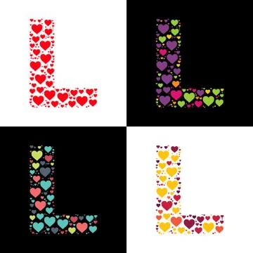 Vector L alphabet with various heart shape Stock Illustration