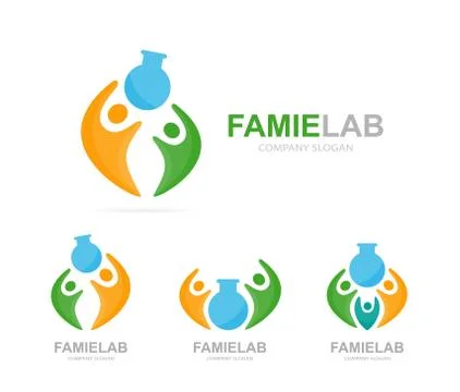 Vector lab and people logo combination. Bottle and family symbol or icon. Unique Illustrazione stock