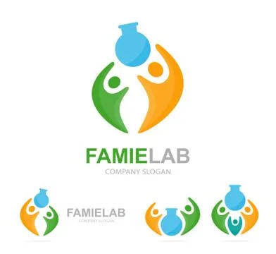 Vector lab and people logo combination. Bottle and family symbol or icon. Unique Stock Illustration