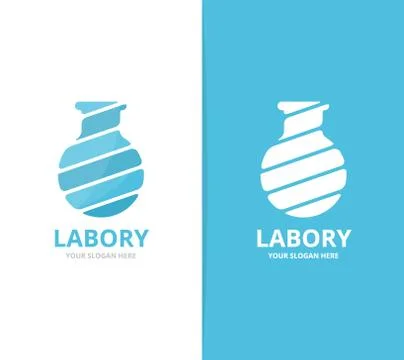 Vector of lab bottle logo combination. Bulb and flask symbol or icon. Unique Stock Illustration
