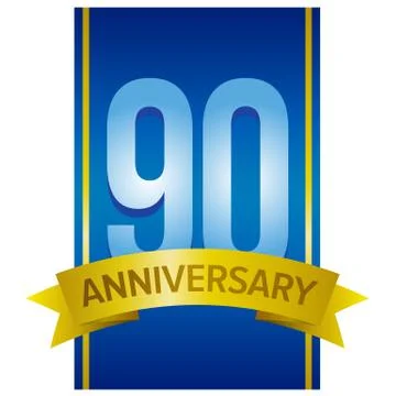 Vector label for 90th anniversary with large digits on blue background 스톡 일러스트