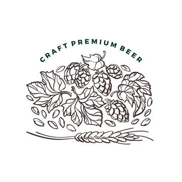Vector label. Art line graphic design Beer, wheat Stock Illustration