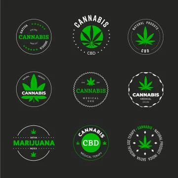 Vector label design with marijuana leaf. Template of icons and emblems of med Stock Illustration