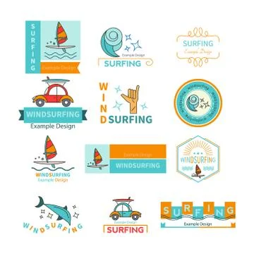 Vector label design template for Windsurfing Stock Illustration