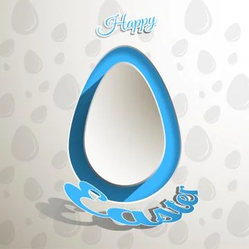 Vector label of light gray Easter egg with shadow, pattern from eggs silhou.. Stock Illustration