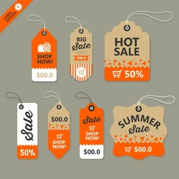 Vector label paper brown and orange concept collections design Stock Illustration