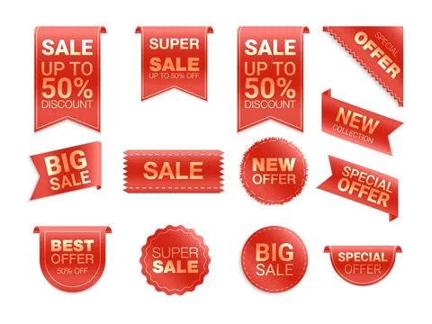 Vector labels isolated on white background. Sale promotion, website stickers, Illustrazione stock