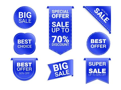 Vector labels isolated on white background. Sale promotion, website stickers, Illustrazione stock