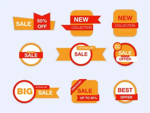 Vector labels isolated on white background. Sale promotion, website stickers, Stock-Illustration