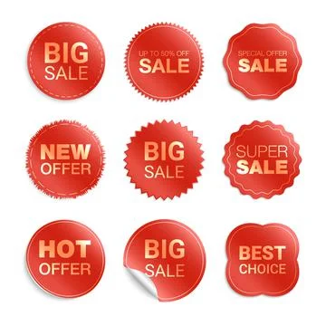 Vector labels isolated on white background. Sale promotion, website stickers, Stock-Illustration
