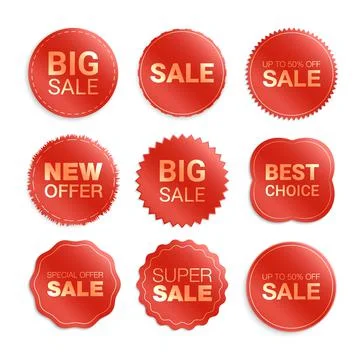 Vector labels isolated on white background. Sale promotion, website stickers, Stock-Illustration