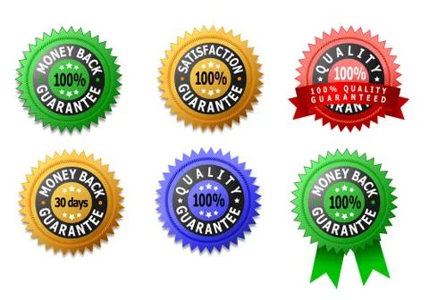 Vector labels for satisfaction, quality and money back guaranteed Stock Illustration