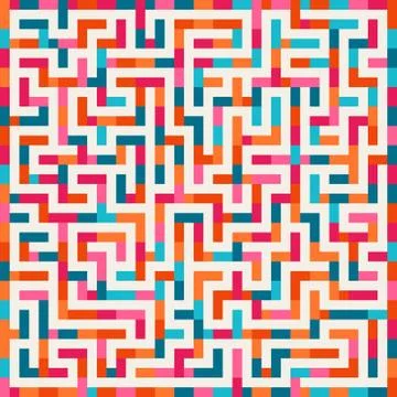 Vector Labyrinth Pink Orange Blue Maze Square on White Background Illustrazione stock