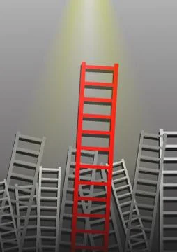 Vector : Ladders on gray background. One of them is red Stock Illustration