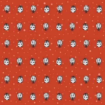 Vector lady bug on red with dots seamless pattern print background. Stock Illustration