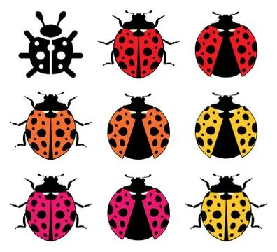 Vector ladybirds flat symbols Stock Illustration