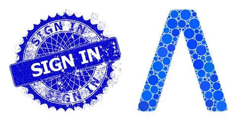 Vector Lambda Greek Symbol Composition of Small Circles and Grunge Sign In Stamp 库存插图