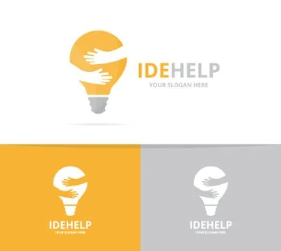 Vector lamp and hands logo combination. Lightbulb and embrace symbol or icon Stock Illustration