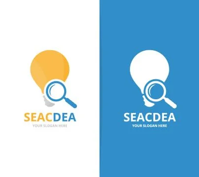 Vector lamp and loupe logo combination. Lightbulb and magnifying symbol or icon Stock Illustration
