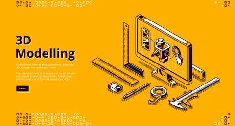Vector landing page of 3D modelling Illustrazione stock